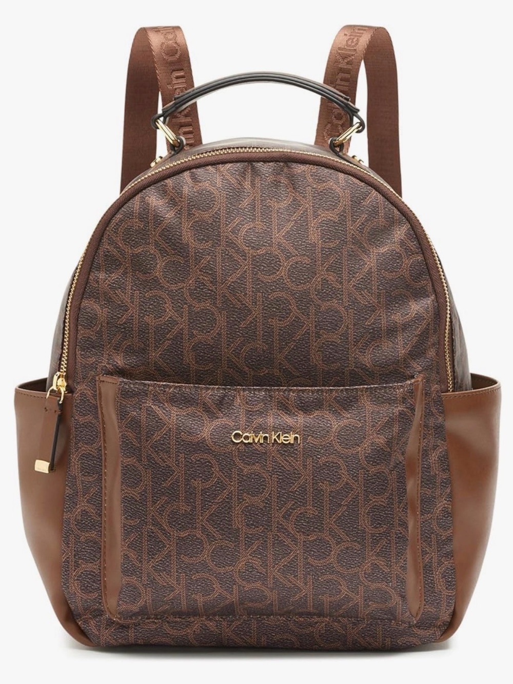 Calvin Klein Brown Monogram Leather-Trim Backpack